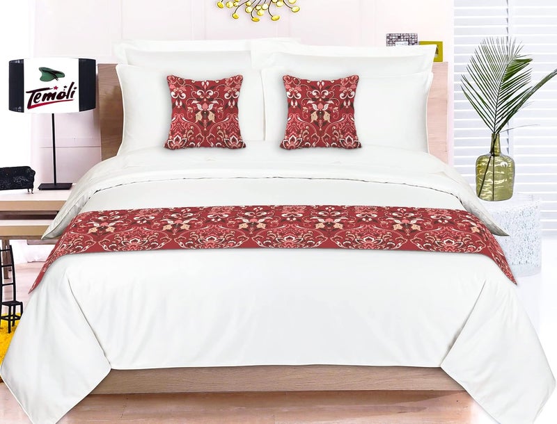 Temoli ® Bed Runner with Reversible Cushion Cover Decorative Scarf for Bedroom Hotel Wedding Room 18x90 in, 16x16 in. (Ambi-Pink) - Image 1