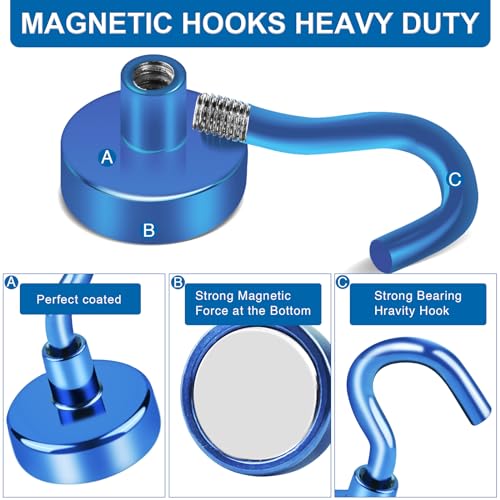 LOVIMAG 6 Pack 80LB Magnetic Hooks, Strong Cabin Ship Essentials Hook Heavy Duty Refrigerator Fridge Magnets Hanging for Classroom Beach Vacation Kitchen Grills Home Blue - Image 5