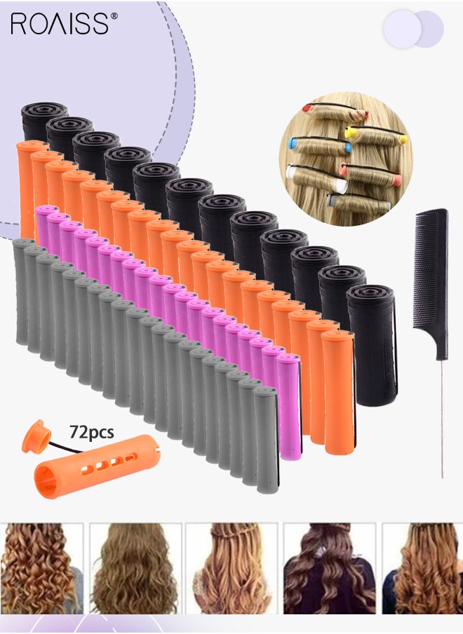 roaiss 72 Pcs Hair Perm Rods Set 4 Sizes Hair Rollers Hair Cold Wave Rods Hair Curler for Women Long Short Hair DIY Hairdressing Styling Tools with Steel Pintail Hair Comb (4 Colors)  - Image 1