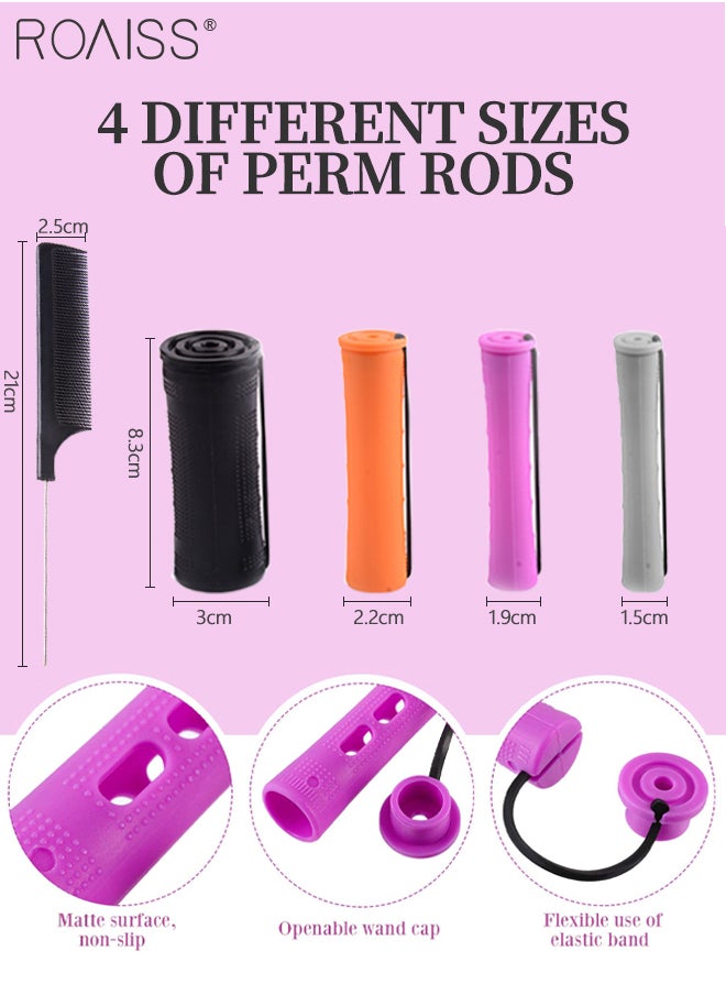 roaiss 72 Pcs Hair Perm Rods Set 4 Sizes Hair Rollers Hair Cold Wave Rods Hair Curler for Women Long Short Hair DIY Hairdressing Styling Tools with Steel Pintail Hair Comb (4 Colors)  - Image 3
