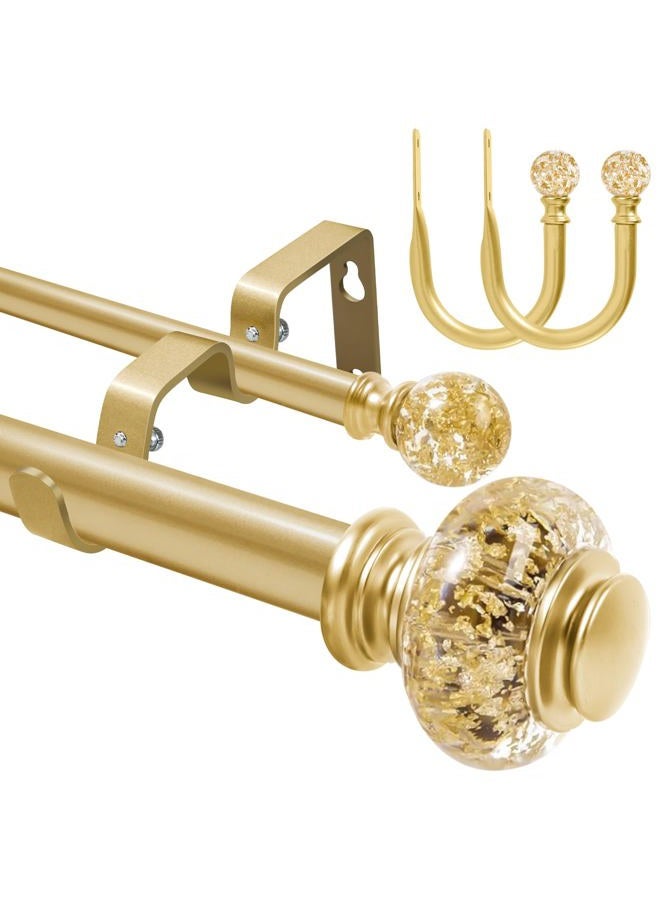 BHSRODS 1 Inch Modern Gold Double Curtain Rod Set - Tension rods for windows 28 to 48 inchs- Luxury Translucent Finials with Holdbacks -BHSRODS Home Double Window Rods for Living Room & Bedroom - Image 1