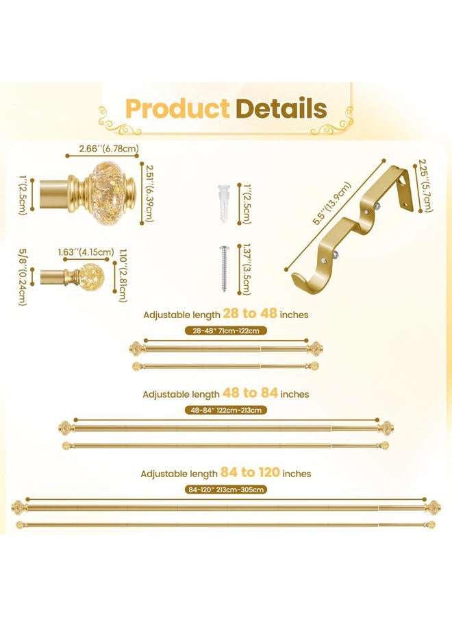 BHSRODS 1 Inch Modern Gold Double Curtain Rod Set - Tension rods for windows 28 to 48 inchs- Luxury Translucent Finials with Holdbacks -BHSRODS Home Double Window Rods for Living Room & Bedroom - Image 4