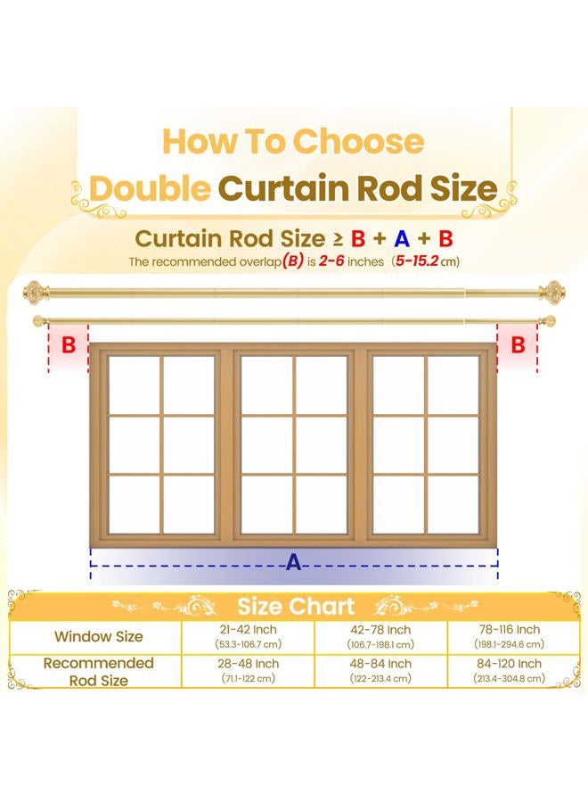 BHSRODS 1 Inch Modern Gold Double Curtain Rod Set - Tension rods for windows 28 to 48 inchs- Luxury Translucent Finials with Holdbacks -BHSRODS Home Double Window Rods for Living Room & Bedroom - Image 2