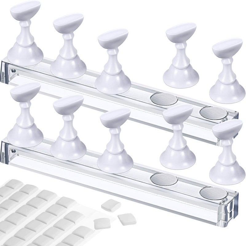 Blulu 2 Set Acrylic Nail Design Practice Stands Magnetic Nail Holders and Display Stands DIY Crystal Holders with 96 Pieces White Reusable Adhesive Putty