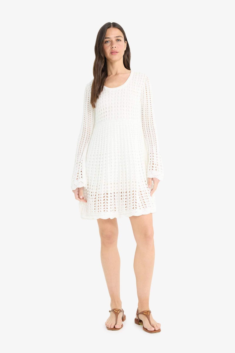 DeFacto A Cut Openwork Long Sleeve Knitwear Dress - Image 1