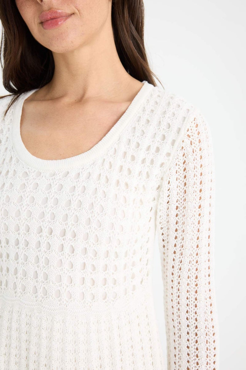DeFacto A Cut Openwork Long Sleeve Knitwear Dress - Image 4