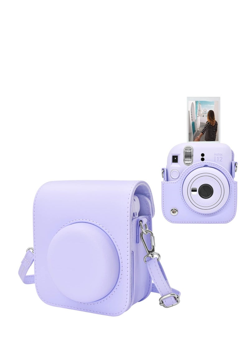 SYOSI Case for Fujifilm Fuji Instax Mini 12/Polaroid Mini 12 Instant Camera - PU Leather Protective Case Cover Bag with Adjustable Shoulder Strap - Purple - Image 1