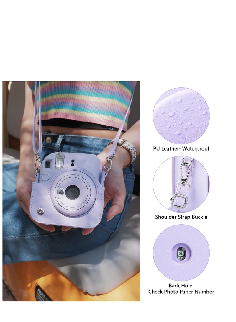 SYOSI Case for Fujifilm Fuji Instax Mini 12/Polaroid Mini 12 Instant Camera - PU Leather Protective Case Cover Bag with Adjustable Shoulder Strap - Purple - Image 3