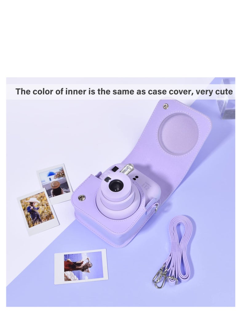 SYOSI Case for Fujifilm Fuji Instax Mini 12/Polaroid Mini 12 Instant Camera - PU Leather Protective Case Cover Bag with Adjustable Shoulder Strap - Purple - Image 4