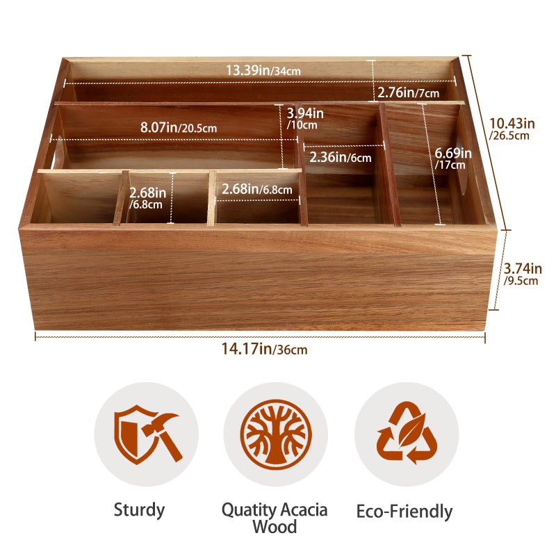 BOTOP Acacia Wood Utensil Holder for Party, Paper Plate Organizer Silverware Caddy with 6 Compartments for Plate, Cup, Fork, Spoon, Cutlery Holder Countertop for Kitchen Camping Buffet - Image 3