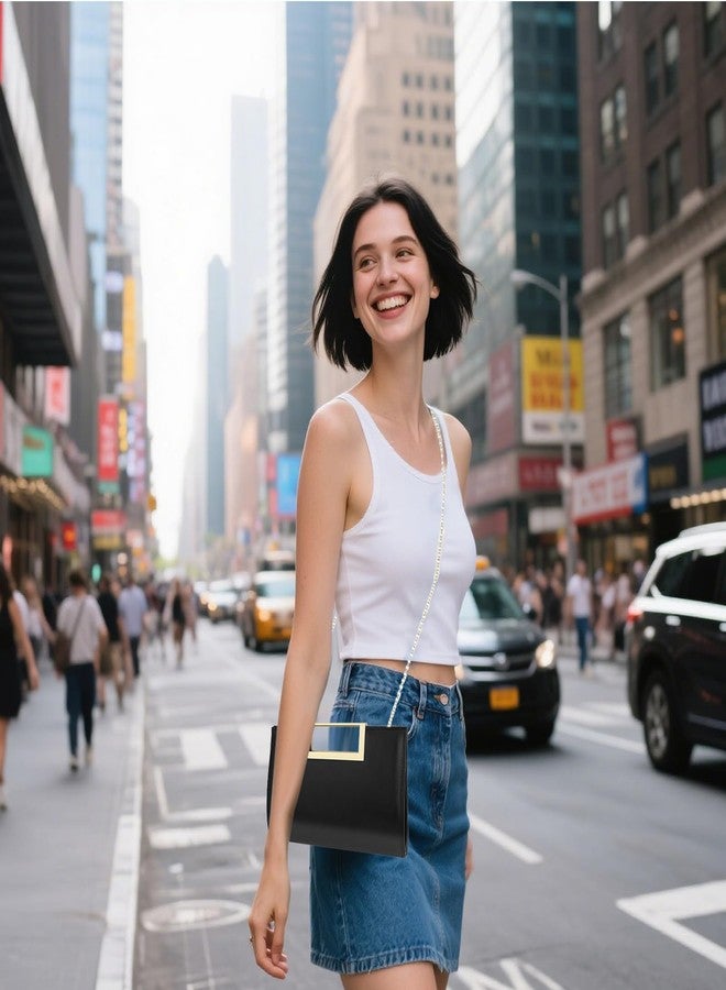 Gets حقائب كلتش للنساء حقيبة يد مسائية رسمية موضة جلد PU حقيبة كتف لحفلات الزفاف وحفلات الكوكتيل وحفلات التخرج (أسود) - Image 2