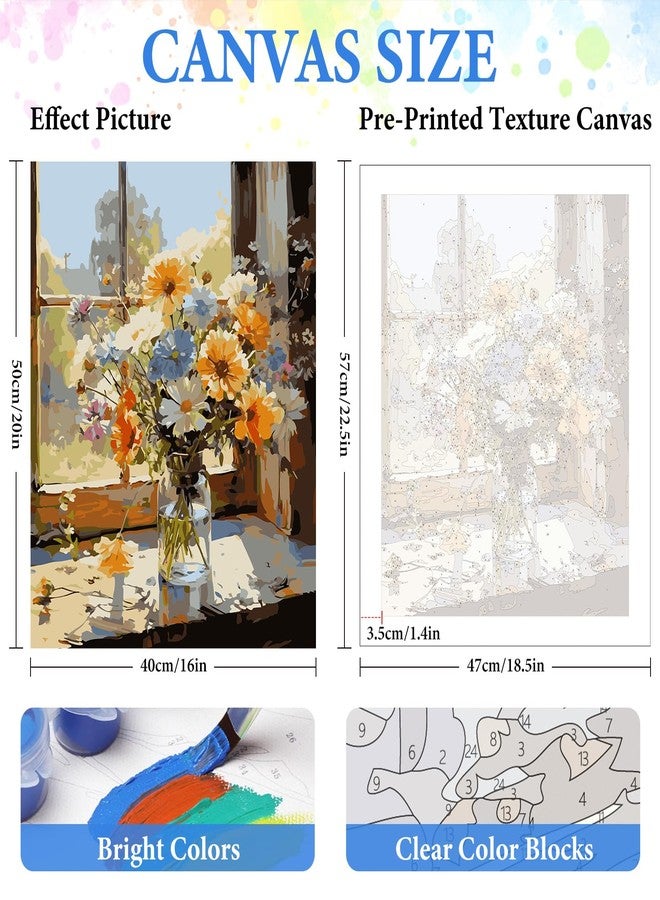 PRASIO Paint by Numbers Kit for Adults Beginner, Flower Easy Adult Paint by Number Kits on Canvas, DIY Acrylic Watercolor Oil Paint by Number for Adults for Home Decor Gift 16x20 Inch - Image 3