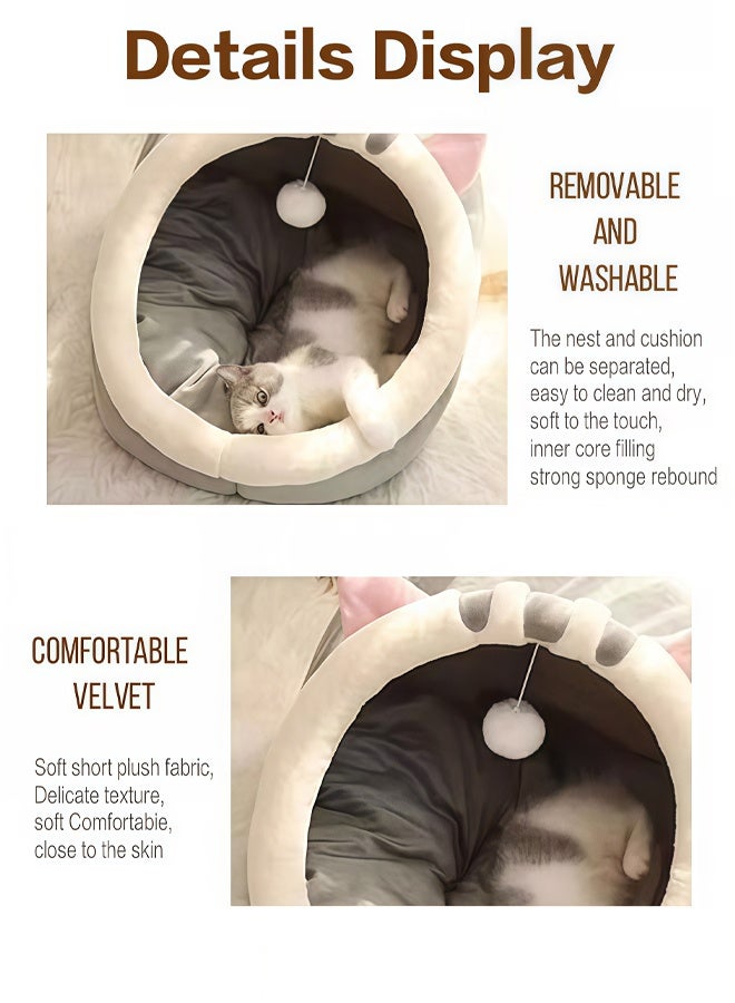 Cave Cat Bed for Indoor Cats Machine Washable Pet Bed for Medium Cats and Small Dogs Non-slip Waterproof Bottom Semi-Enclosed Cat Cave Bed with a Plush Ball Large Space for Cats to Sleep Soft and Comfortable Covered Cat Bed - Image 5