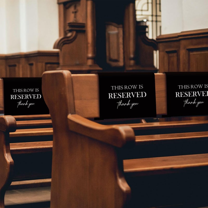 ChissNook Reserved Seating Chair Signs, This Row Is Reserved Pew Cloths Seating Placeholder for Church Pews, Wedding Decorations for Reception Parties Celebrations Event Meetings (Black, 4 PCS) - Image 3