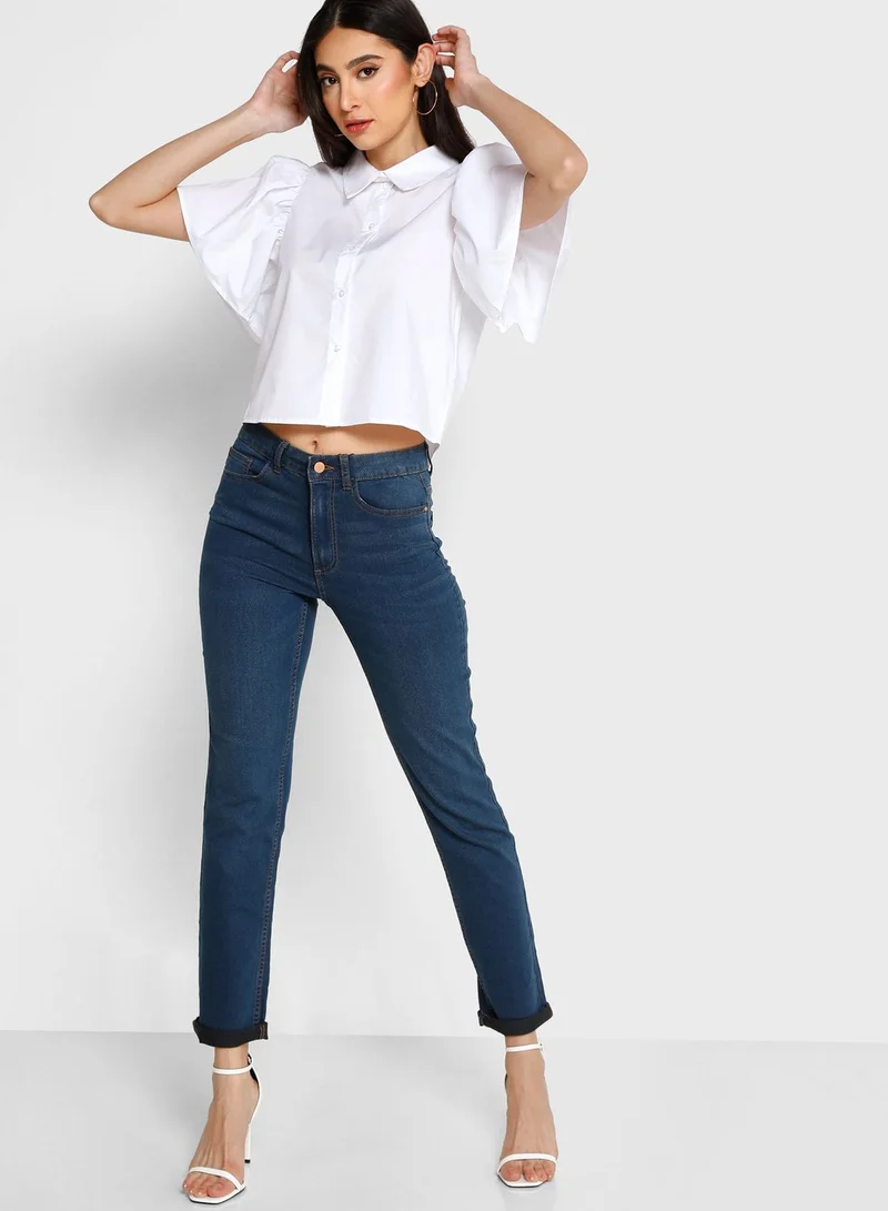 Jacqueline de Yong Button Down Crop Shirt