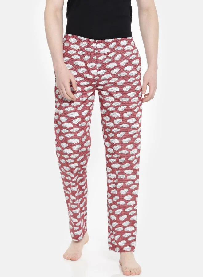 The Indian Garage Co Men Slim Fit Mid-Rise Cotton Printed Lounge Pants