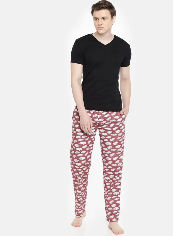 The Indian Garage Co Men Slim Fit Mid-Rise Cotton Printed Lounge Pants