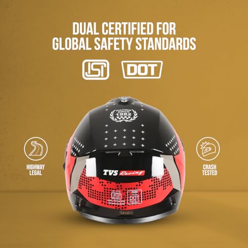 TVS Racing Phantom Series Full Face Dual Visor Helmet for Men | Premium Bike Helmets with ABS Shell, UV Paint | Quick Release System | Aerodynamic Design | DOT & ISI Certified (Black V1) -XL - Image 2