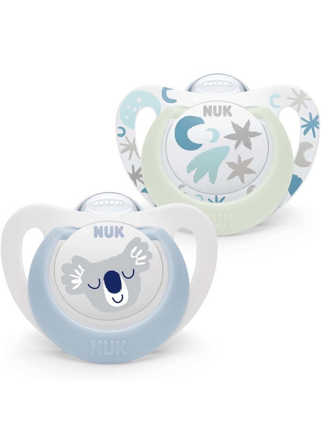 لهاية نوك ستار للأطفال | 0-6 أشهر | مهدئات نهارية وليلية | سيليكون خالي من BPA | كوالا زرقاء | 2 قطعة