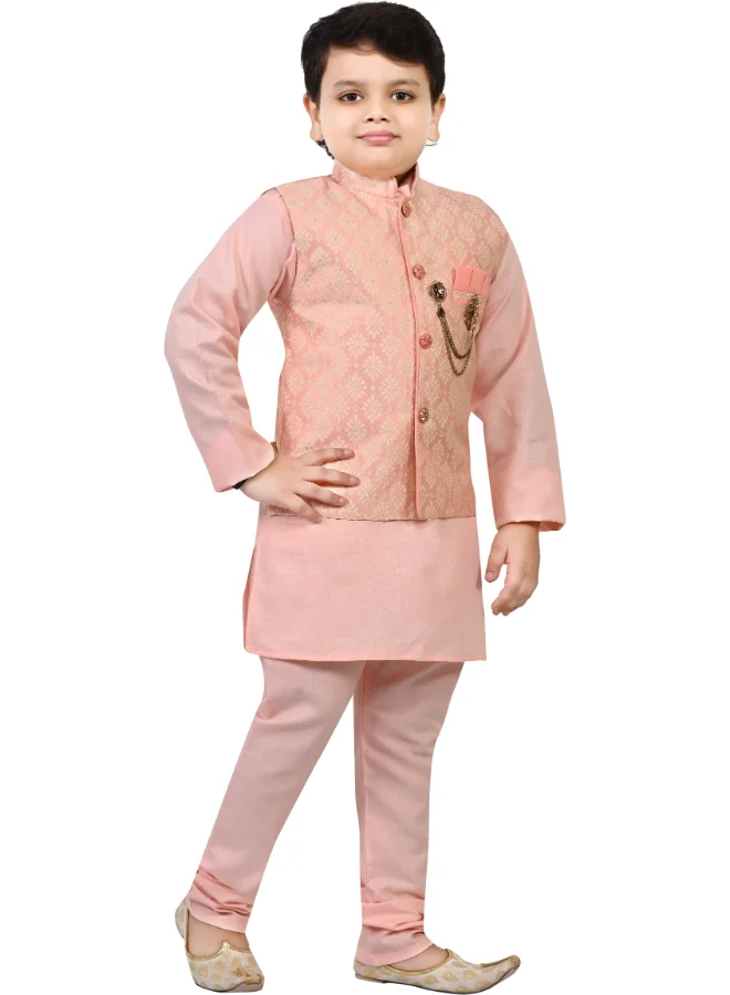 BT DEZINES Boys Pink Floral Jacquard Kurta Set