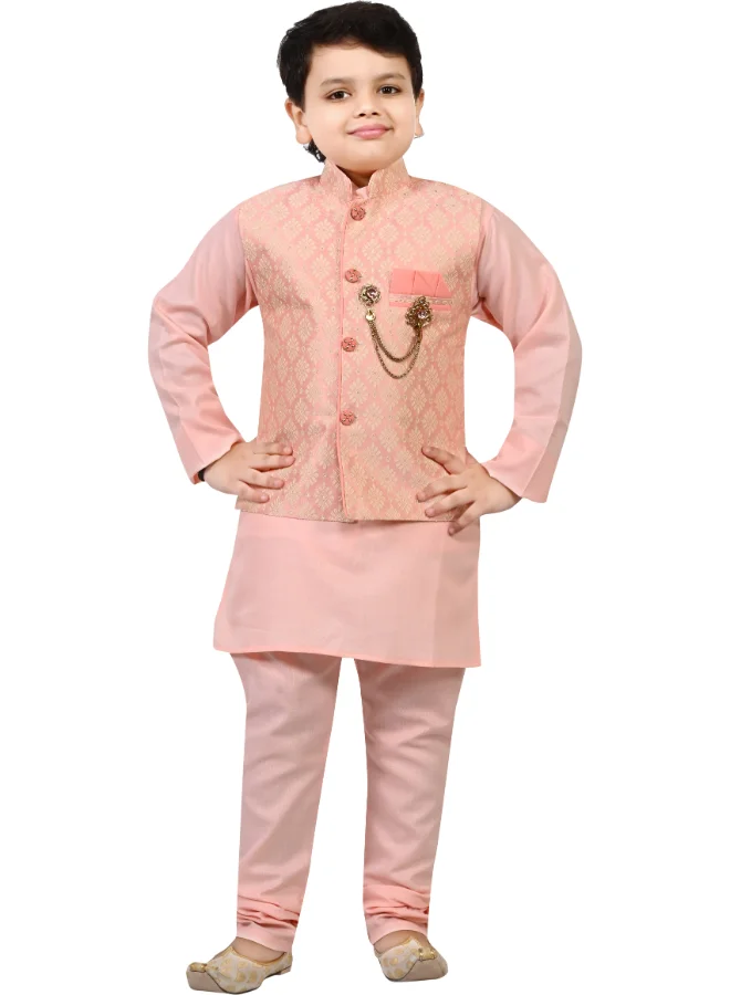 BT DEZINES Boys Pink Floral Jacquard Kurta Set