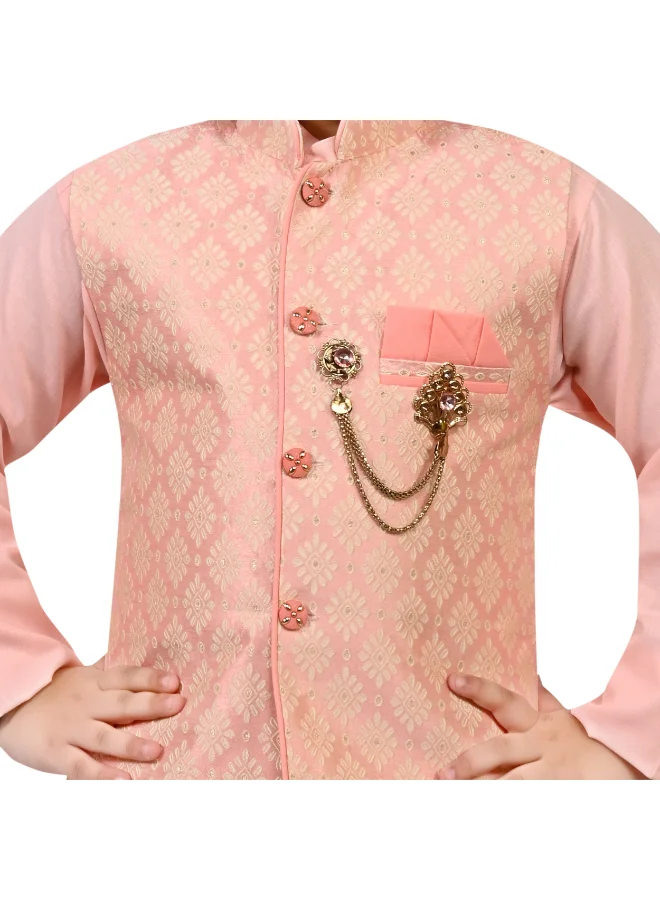 BT DEZINES Boys Pink Floral Jacquard Kurta Set