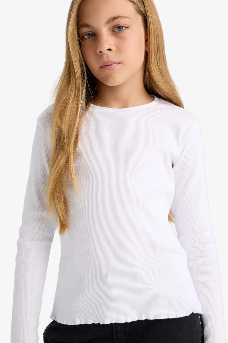 ديفاكتو Girl Crew Neck Basic Ribbed Camisole T-Shirt