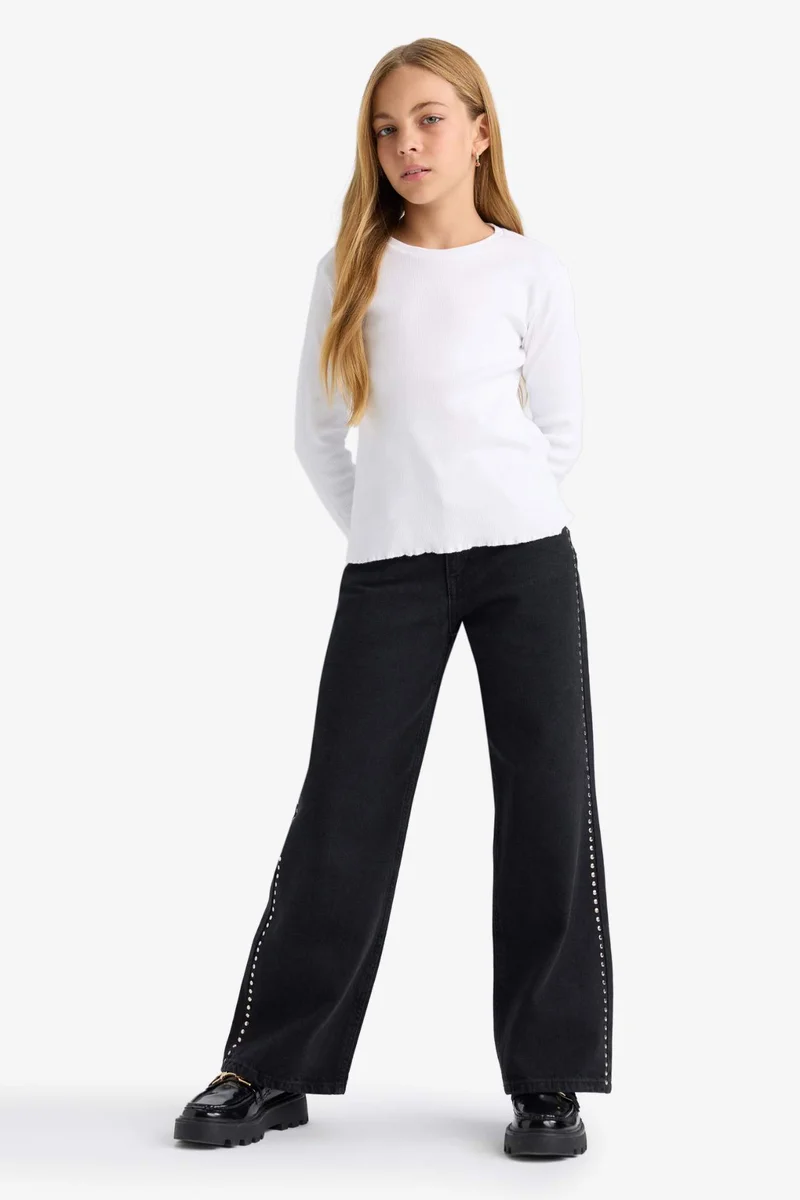 ديفاكتو Girl Crew Neck Basic Ribbed Camisole T-Shirt