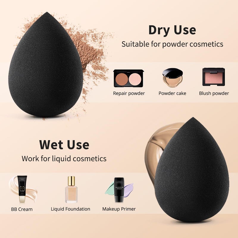 BEAKEY Makeup Sponge Set, 5 Pcs Foundation Blending Sponge, Beauty Sponges Flawless for Liquid, Cream, and Powder, Latex-Free and Vegan Boun Boun Makeup Sponges, Black - Image 4