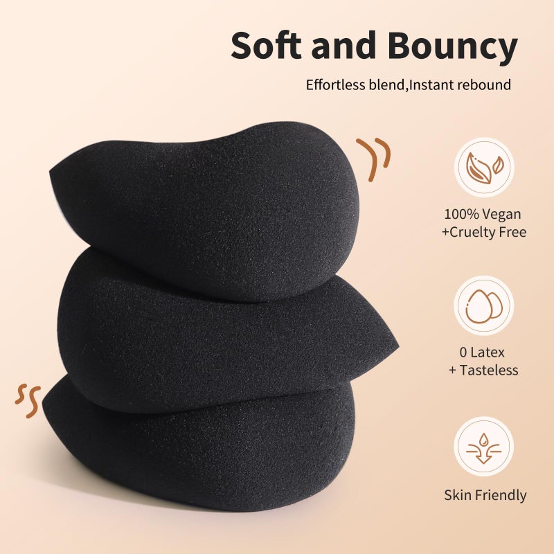 BEAKEY Makeup Sponge Set, 5 Pcs Foundation Blending Sponge, Beauty Sponges Flawless for Liquid, Cream, and Powder, Latex-Free and Vegan Boun Boun Makeup Sponges, Black - Image 2