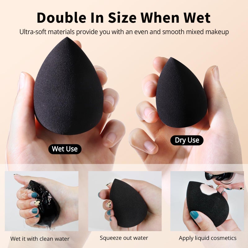 BEAKEY Makeup Sponge Set, 5 Pcs Foundation Blending Sponge, Beauty Sponges Flawless for Liquid, Cream, and Powder, Latex-Free and Vegan Boun Boun Makeup Sponges, Black - Image 5