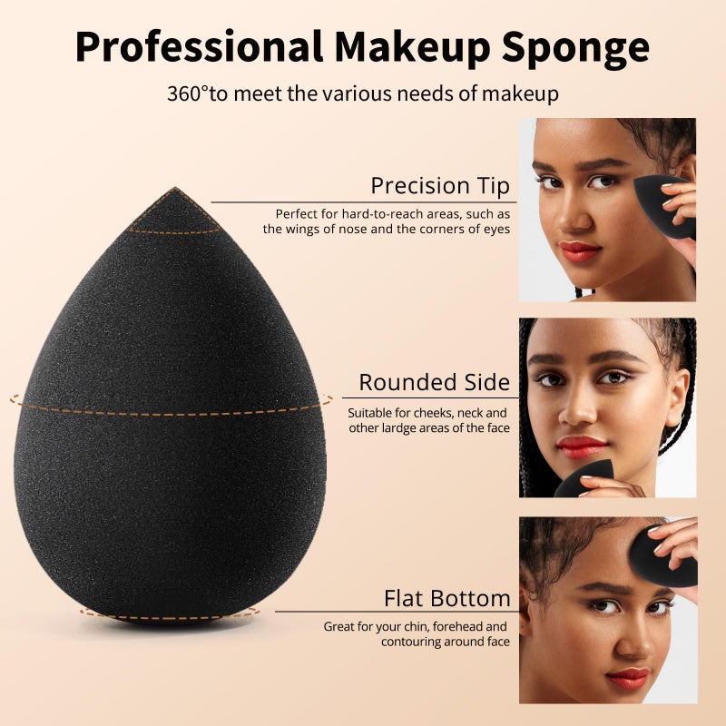 BEAKEY Makeup Sponge Set, 5 Pcs Foundation Blending Sponge, Beauty Sponges Flawless for Liquid, Cream, and Powder, Latex-Free and Vegan Boun Boun Makeup Sponges, Black - Image 3