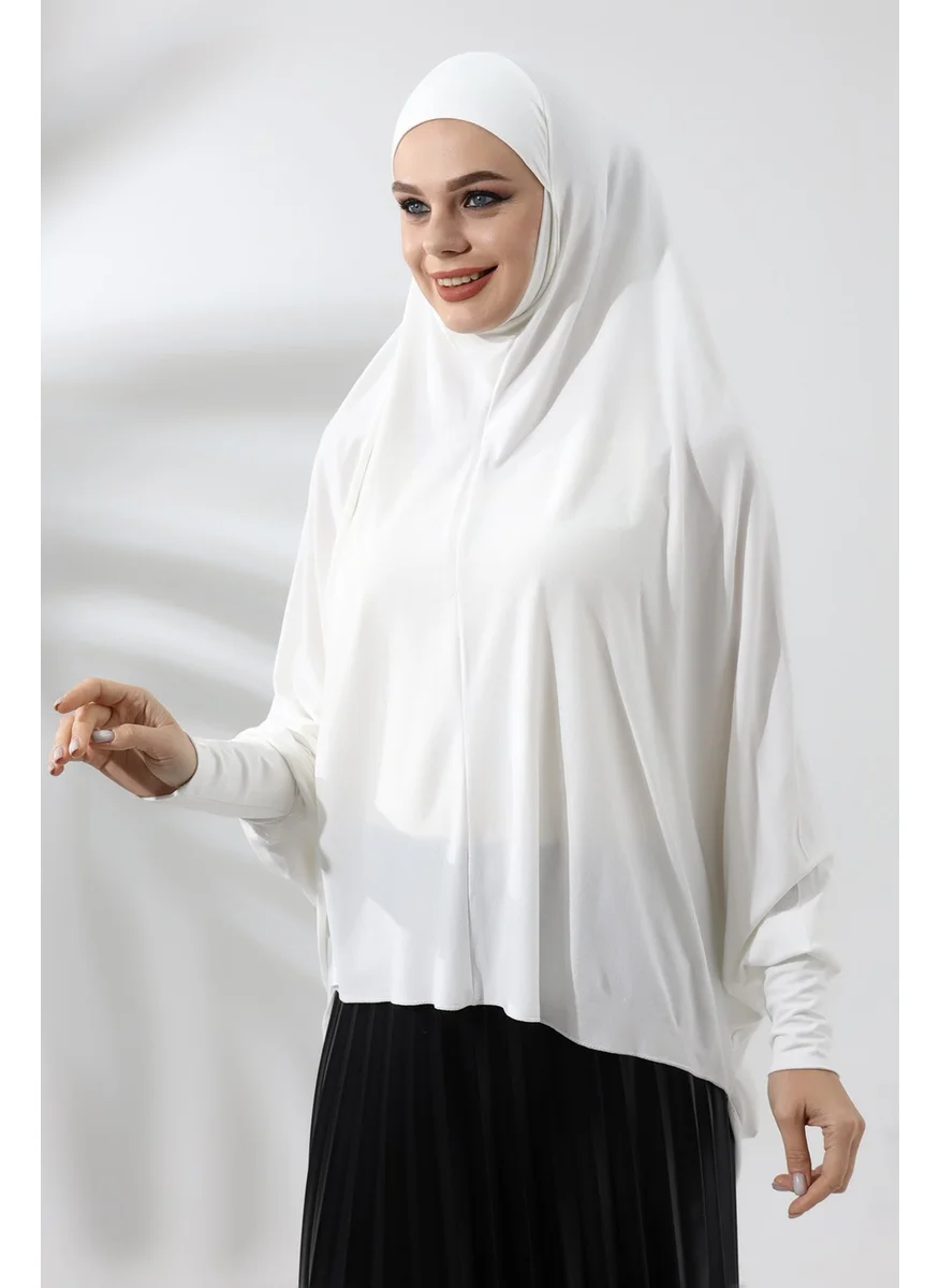 İhvan Online Cream Ready Practical Sultanbaş Hijab Sleeve Combed Cotton Soufflé Scarf Hijab