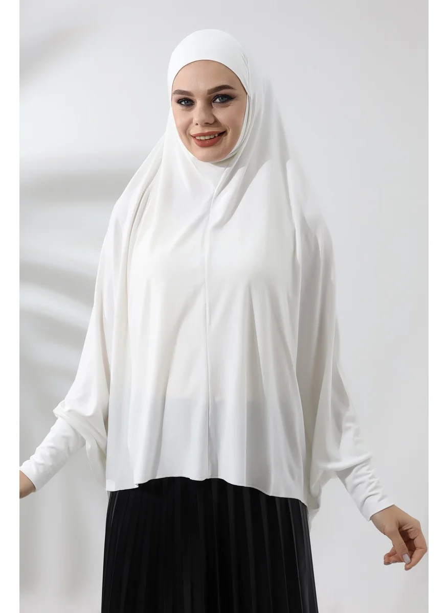 İhvan Online Cream Ready Practical Sultanbaş Hijab Sleeve Combed Cotton Soufflé Scarf Hijab