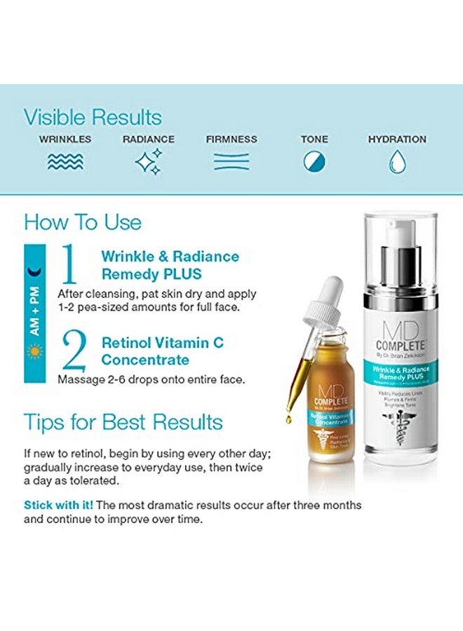 MD Complete by Dr. Brian Zelickson Md Complete Wrinkle Retinol Duo Professional Dermatologist Skincare Includes Wrinkle & Radiance Remedy Plus 1.0 Fl Oz And Retinol Vitamin C Concentrate With Retinol And Vitamin C 0.5 Fl Oz Set Of Two - Image 4