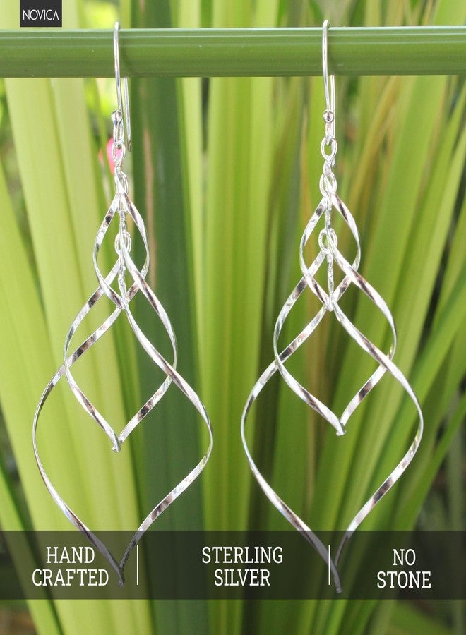 نوفيكا أقراط متدلية من الفضة الإسترليني مصنوعة يدويًا من نوفيكا، بتصميم عصري بوهيمي تايلاندي [طول 2.6 بوصة × عرض 1.2 بوصة] - Image 5