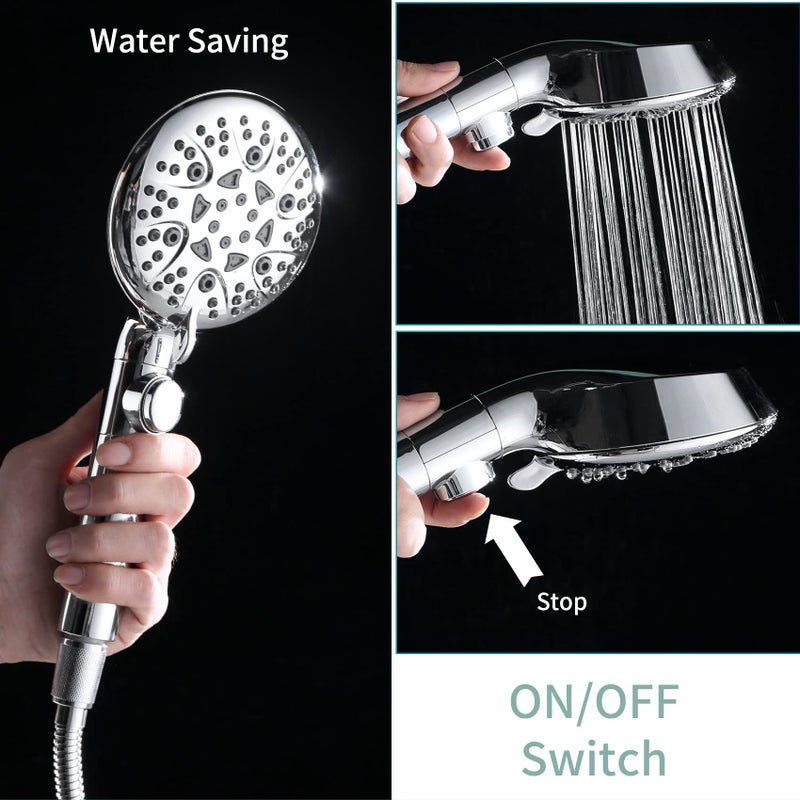 WHZeffect Handheld Shower Heads with ON OFF Switch,Extra Long 79-inch Hose 8 Spray Settings High Pressure Detachable Showerhead,Built-in Power Sprayer to Clean Pets, Adjustable Angle Bracket,Silver - Image 3