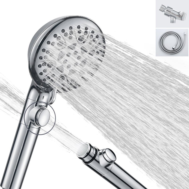 WHZeffect Handheld Shower Heads with ON OFF Switch,Extra Long 79-inch Hose 8 Spray Settings High Pressure Detachable Showerhead,Built-in Power Sprayer to Clean Pets, Adjustable Angle Bracket,Silver - Image 1