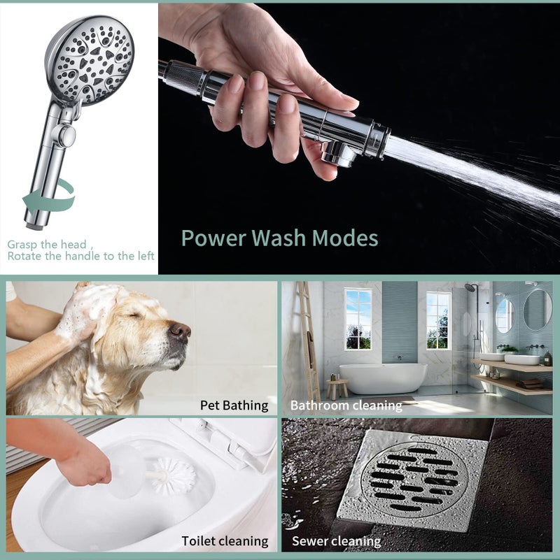 WHZeffect Handheld Shower Heads with ON OFF Switch,Extra Long 79-inch Hose 8 Spray Settings High Pressure Detachable Showerhead,Built-in Power Sprayer to Clean Pets, Adjustable Angle Bracket,Silver - Image 4