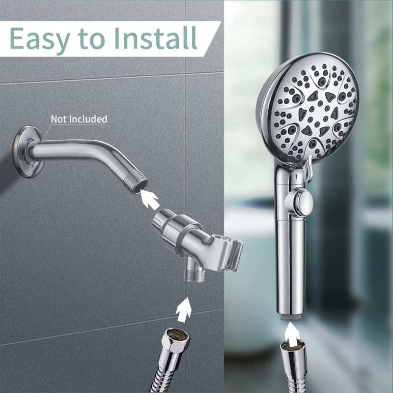 WHZeffect Handheld Shower Heads with ON OFF Switch,Extra Long 79-inch Hose 8 Spray Settings High Pressure Detachable Showerhead,Built-in Power Sprayer to Clean Pets, Adjustable Angle Bracket,Silver - Image 5