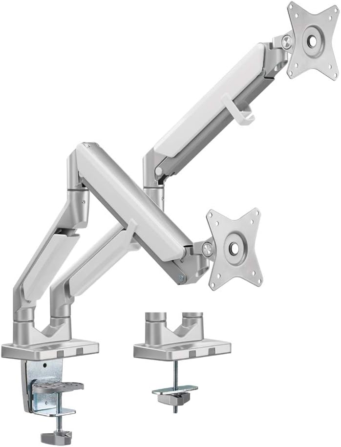 BP0088 Aluminium Dual Monitor Desk Mount for 2x 17-32 Inch (LCD, LED, OLED, etc.) with Gas Lift, Flat & Curved TVs, Arm Length = 506 mm
