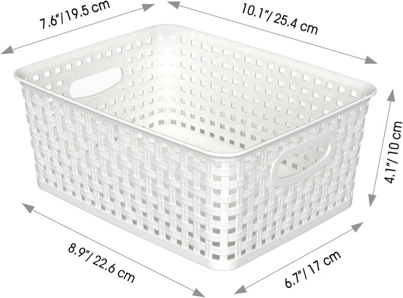 WYT Woven Plastic Storage Baskets, 6 Pack White Weave Bins Organizer, 10.1" x 7.55" x 4.1" - Image 2