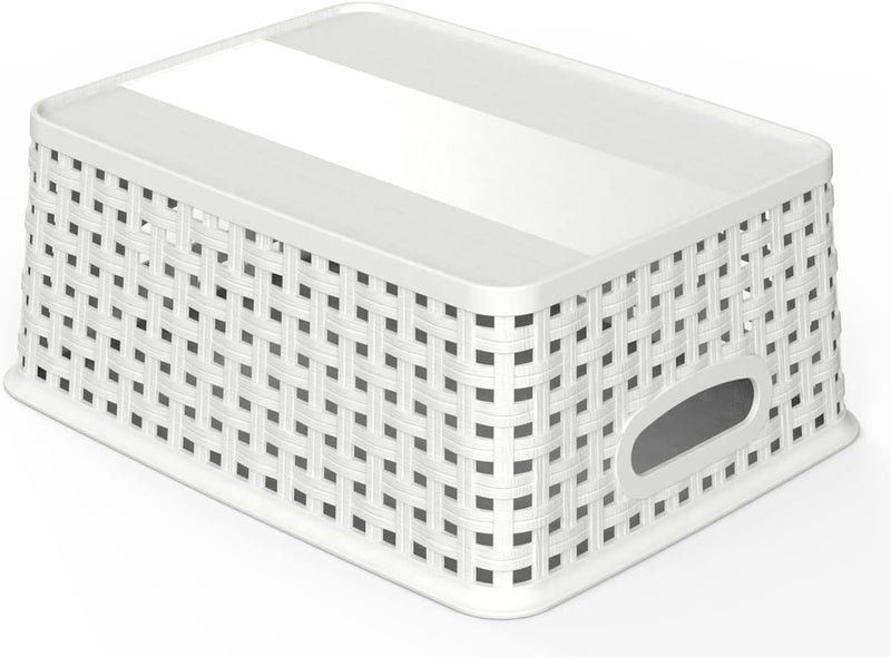 WYT Woven Plastic Storage Baskets, 6 Pack White Weave Bins Organizer, 10.1" x 7.55" x 4.1" - Image 3