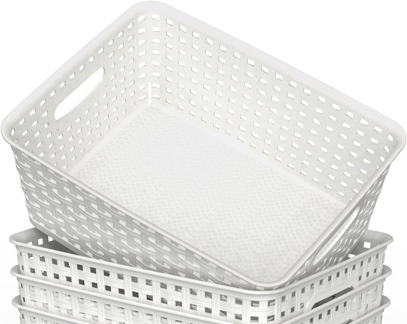 WYT Woven Plastic Storage Baskets, 6 Pack White Weave Bins Organizer, 10.1" x 7.55" x 4.1" - Image 4