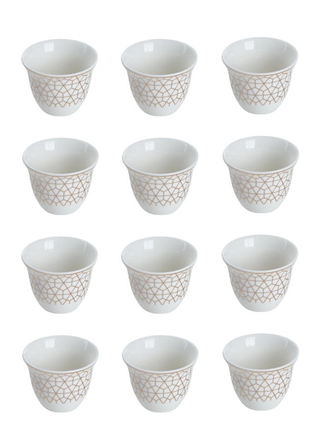 Dove 12-Piece Porcelain Saudi Coffee Cup Set 80ML White/Gold; Set for 12 People - Image 1