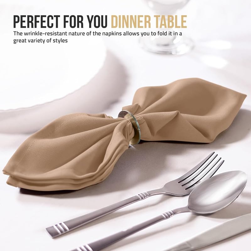 SEM B GRA Pack of 12 Napkin Beige Cloth Napkins 15x25 Inches 100 Cotton Dinner Napkins with Hemmed Edges Washable Napkins Ideal for Parties Weddings and Dinners - Image 2