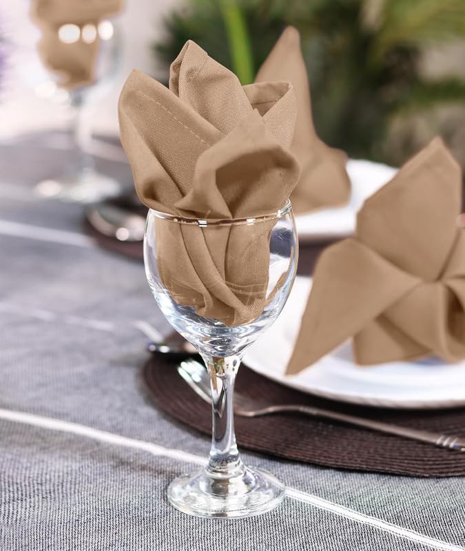 SEM B GRA Pack of 12 Napkin Beige Cloth Napkins 15x25 Inches 100 Cotton Dinner Napkins with Hemmed Edges Washable Napkins Ideal for Parties Weddings and Dinners - Image 3