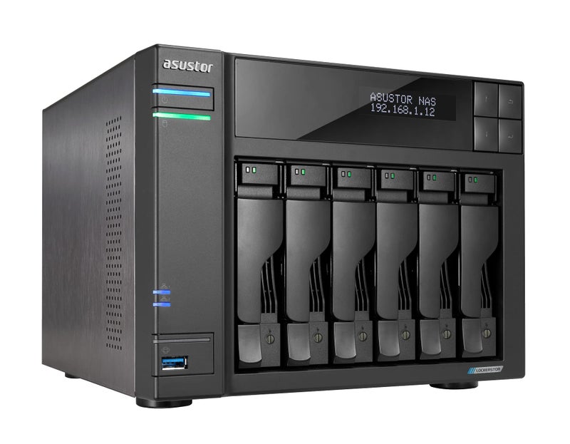 asustor Asustor Lockerstor 6 Gen2 AS6706T - 6 Bay NAS, Quad-Core 2.0 GHz CPU, 4X M.2 NVMe Slots, Dual 2.5GbE, Upgradable to 10GbE, 8GB DDR4 RAM, Content Creation Network Attached Storage (Diskless) - Image 1