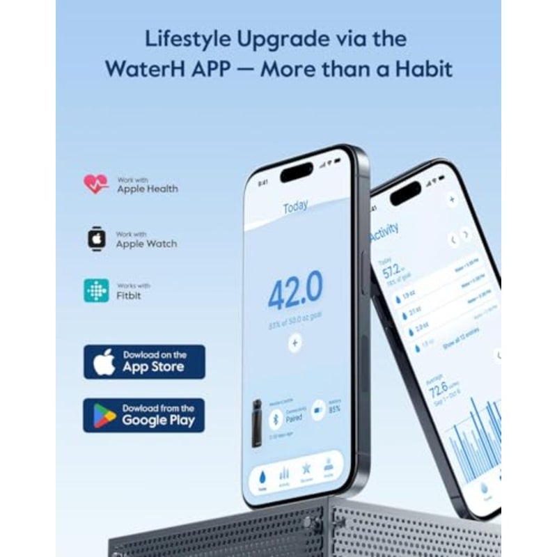 زجاجة مياه Boost الذكية مع تذكير للشرب، زجاجة معزولة بتفريغ الهواء من الفولاذ المقاوم للصدأ خالية من مادة BPA سعة 24 أونصة، متتبع مياه واسع الفم مع تطبيق، مثالية للهدايا - Image 2