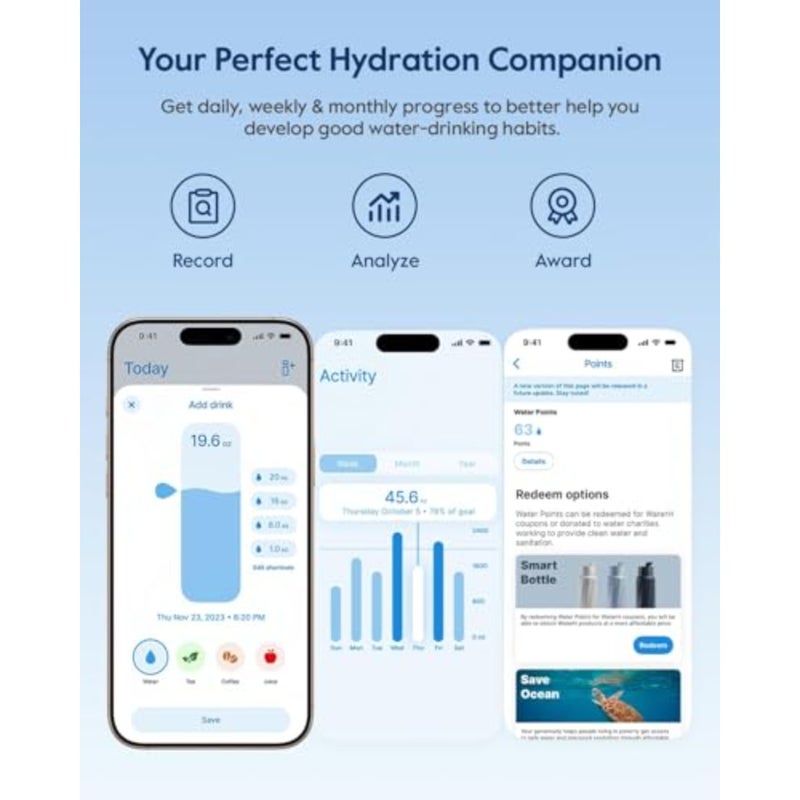 زجاجة مياه Boost الذكية مع تذكير للشرب، زجاجة معزولة بتفريغ الهواء من الفولاذ المقاوم للصدأ خالية من مادة BPA سعة 24 أونصة، متتبع مياه واسع الفم مع تطبيق، مثالية للهدايا - Image 4